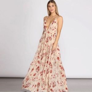 Formal floral chiffon A-line V-neckline dress